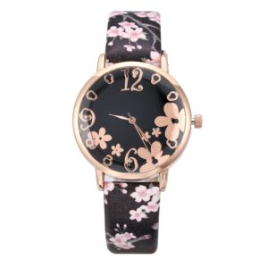 Reloj de lujo para mujer, pulsera de cuarzo con estampado de flores en relieve, con esfera de cinturón, para estudiantes 2