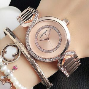 Nuevos relojes de pulsera para mujer, reloj de vestir a la moda, relojes de diamantes de cristal de acero inoxidable, reloj plateado para mujer