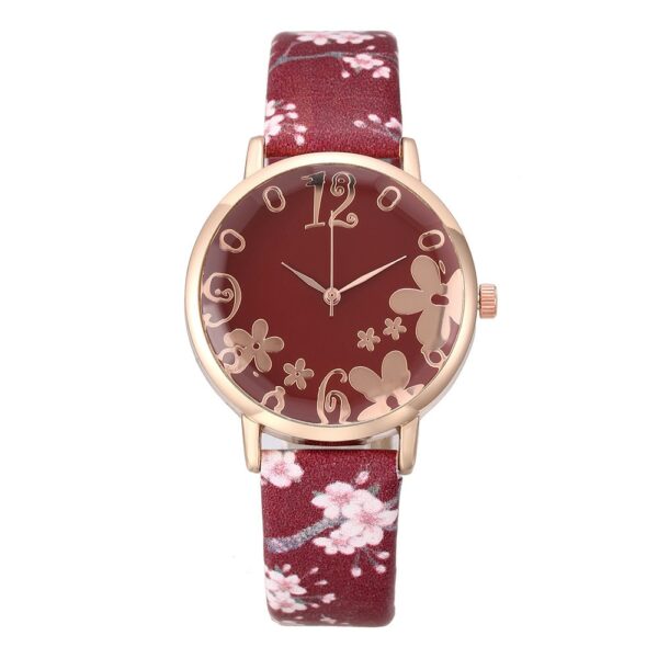 Reloj de lujo para mujer, pulsera de cuarzo con estampado de flores en relieve, con esfera de cinturón, para estudiantes 3