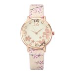 Reloj de lujo para mujer, pulsera de cuarzo con estampado de flores en relieve, con esfera de cinturón, para estudiantes 5