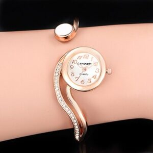 Reloj de pulsera de oro rosa para mujer con diamantes de imitación, joyería