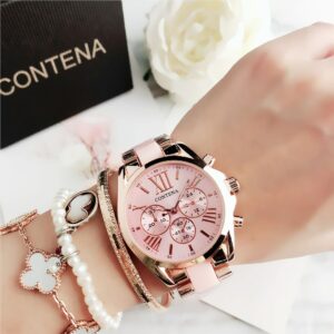 Reloj de cuarzo de oro rosa para mujer