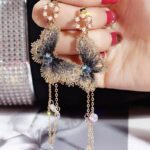 Pendientes Largos De Borla Aretes Colgantes De Mariposa De Cristal 1