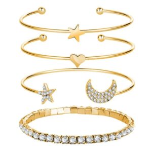 Pulseras Y Brazaletes Bohemios Conjunto De Brazaletes Abiertos Con Forma De Luna Y Estrella